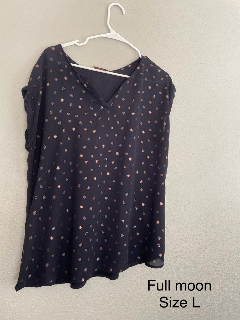 Full Moon Black V-Neck Blouse with Gold Dot Print